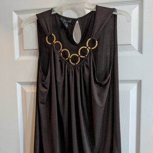 XL SLEEVELESS BROWN BLOUSE WITH GOLD RINGS GRACE